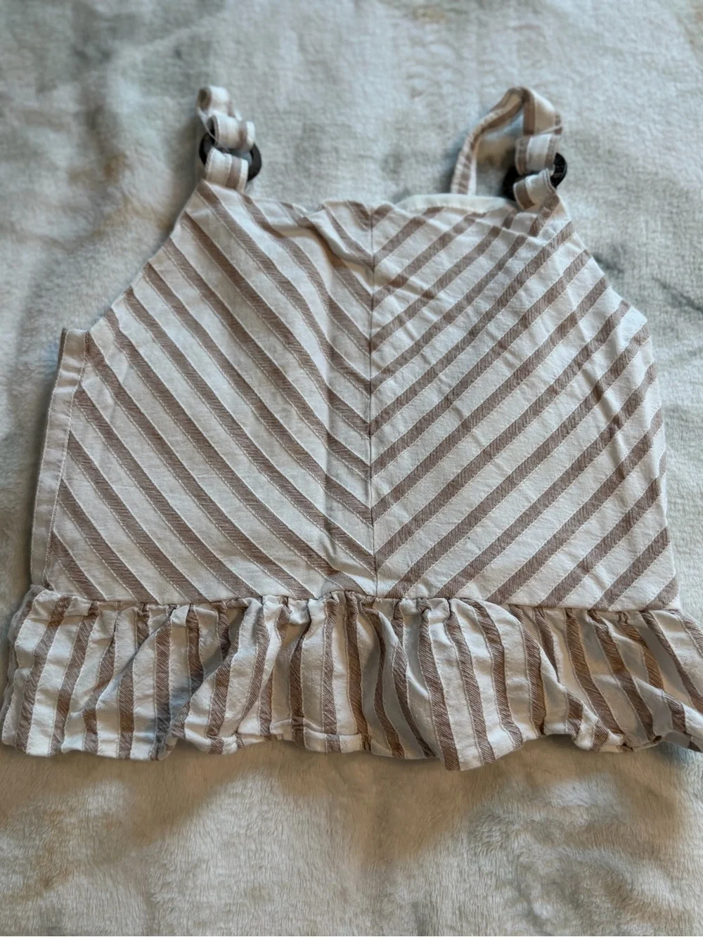 Striped Beige and White Kids Pants - Lightweight Cotton Blend